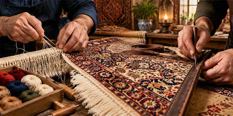  رفوگری تخصصی، ریشه‌بافی و چرم‌دوزی لبه‌ها